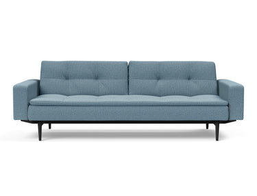 Dublexo Styletto Black Wood sovesofa med armlæn i 525 Mixed Dance Light Blue, set forfra