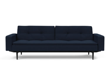 Dublexo Styletto Black Wood sovesofa med armlæn i 528 Mixed Dance Blue, set forfra