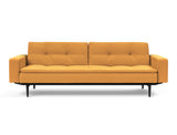 Dublexo Styletto Black Wood sovesofa med armlæn i 536 Bouclé Ochre, set forfra