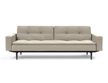 Dublexo Styletto Black Wood sovesofa med armlæn i 539 Bouclé Beige, set forfra