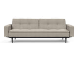 Dublexo Styletto Black Wood sovesofa med armlæn i 579 Kenya Gravel, set forfra