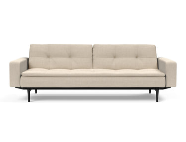 Dublexo Styletto Black Wood sovesofa med armlæn i 586 Phobos Latte, set forfra