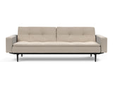 Dublexo Styletto Black Wood sovesofa med armlæn i 612 Blida Sand Grey, set forfra