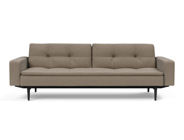 Dublexo Styletto Black Wood sovesofa med armlæn i 850 Mahoga Caramel, set forfra