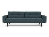 Dublexo Styletto Black Wood sovesofa med armlæn i 851 Mahoga Dark Blue, set forfra