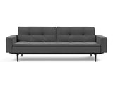 Dublexo Styletto Black Wood sovesofa med armlæn i 852 Mahoga Seal Grey, set forfra