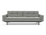 Dublexo Styletto Black Wood sovesofa med armlæn i 853 Mahoga Dove Grey, set forfra