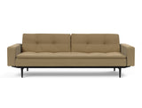 Dublexo Styletto Black Wood sovesofa med armlæn i 860 Yogia Olive Brown, set forfra