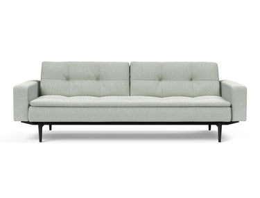 Dublexo Styletto Black Wood sovesofa med armlæn i 888 Mozart Slate Brown, set forfra