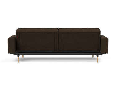 Dublexo Styletto Light Wood sovesofa med armlæn i 358 Taura Chocco, set bagfra