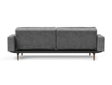 Dublexo Styletto Dark Wood sovesofa med armlæn i 563 Twist Charcoal, set bagfra