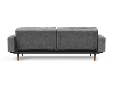 Dublexo Styletto Dark Wood sovesofa med armlæn i 563 Twist Charcoal, set bagfra