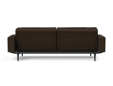 Dublexo Styletto Black Wood sovesofa med armlæn i 358 Taura Chocco, set bagfra