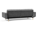 Dublexo Styletto Light Wood sovesofa med armlæn i 563 Twist Charcoal, set skråt bagfra