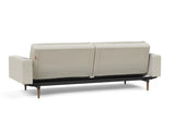 Dublexo Styletto Dark Wood sovesofa med armlæn i 527 Mixed Dance Natural, set skråt bagfra
