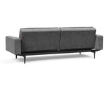 Dublexo Styletto Black Wood sovesofa med armlæn i 563 Twist Charcoal, set skråt bagfra