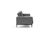 Dublexo Styletto Dark Wood sovesofa med armlæn i 563 Twist Charcoal, set fra siden