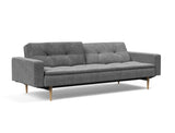 Dublexo Styletto Light Wood sovesofa med armlæn i 563 Twist Charcoal, med den ene ryghalvdel lænet tilbage