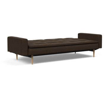 Dublexo Styletto Light Wood sovesofa med armlæn i 358 Taura Chocco, slået ud til seng