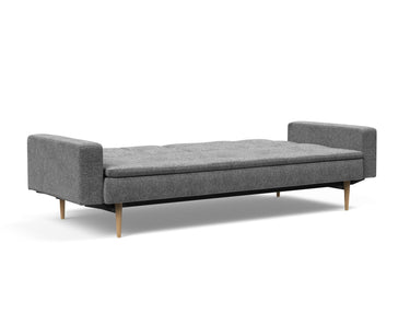 Dublexo Styletto Light Wood sovesofa med armlæn i 563 Twist Charcoal, slået ud til seng