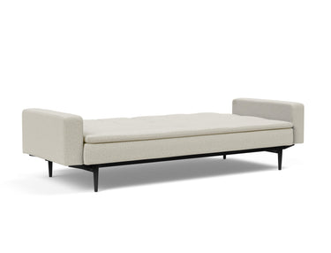 Dublexo Styletto Black Wood sovesofa med armlæn i 527 Mixed Dance Natural, slået ud til seng