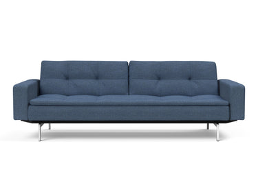 Dublexo Chrome sovesofa med armlæn i 302 Weda Blue, set forfra