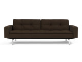 Dublexo Chrome sovesofa med armlæn i 358 Taura Chocco, set forfra