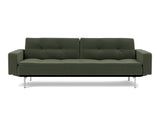 Dublexo Chrome sovesofa med armlæn i 413 Esina Olive Green, set forfra