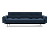 Dublexo Chrome sovesofa med armlæn i 414 Esina Indigo Blue, set forfra