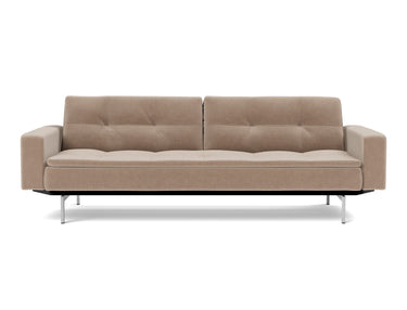 Dublexo Chrome sovesofa med armlæn i 417 Esina Mocha, set forfra