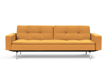 Dublexo Chrome sovesofa med armlæn i 536 Bouclé Ochre, set forfra
