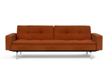Dublexo Chrome sovesofa med armlæn i 595 Corduroy Burnt Orange, set forfra
