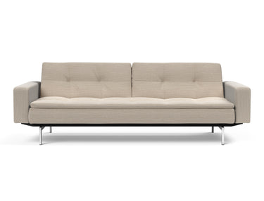 Dublexo Chrome sovesofa med armlæn i 612 Blida Sand Grey, set forfra