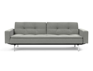Dublexo Chrome sovesofa med armlæn i 853 Mahoga Dove Grey, set forfra