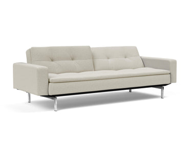 Dublexo Chrome sovesofa med armlæn i 527 Mixed Dance Natural, med den ene ryghalvdel lænet tilbage