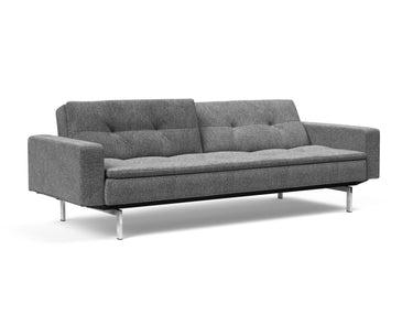 Dublexo Chrome sovesofa med armlæn i 563 Twist Charcoal, med den ene ryghalvdel lænet tilbage