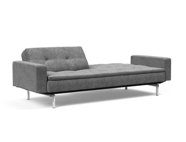Dublexo Chrome sovesofa med armlæn i 563 Twist Charcoal, med den ene ryghalvdel lagt ned