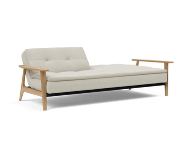 Dublexo Frej sovesofa i 527 Mixed Dance Natural, med den ene ryghalvdel lagt ned