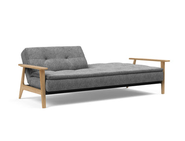 Dublexo Frej sovesofa i 563 Twist Charcoal, med den ene ryghalvdel lagt ned