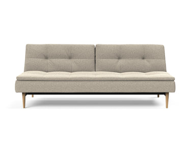 Dublexo Styletto Light Wood sovesofa i 539 Bouclé Beige, set forfra