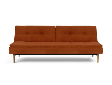Dublexo Styletto Light Wood sovesofa i 595 Corduroy Burnt Orange, set forfra