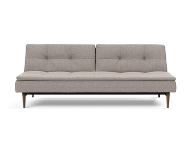Dublexo Styletto Dark Wood sovesofa i 321 Corocco Warm Grey, set forfra