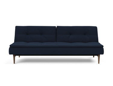 Dublexo Styletto Dark Wood sovesofa i 528 Mixed Dance Blue, set forfra