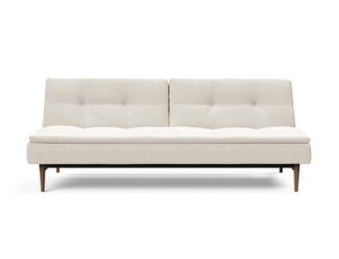 Dublexo Styletto Dark Wood sovesofa i 531 Bouclé Off White, set forfra
