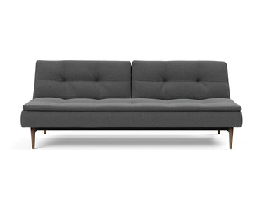 Dublexo Styletto Dark Wood sovesofa i 852 Mahoga Seal Grey, set forfra