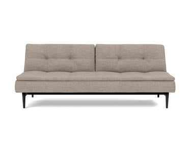 Dublexo Styletto Black Wood sovesofa i 472 Yuveno Warm Grey, set forfra