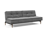 Dublexo Styletto Dark Wood sovesofa i 563 Twist Charcoal, set skråt forfra