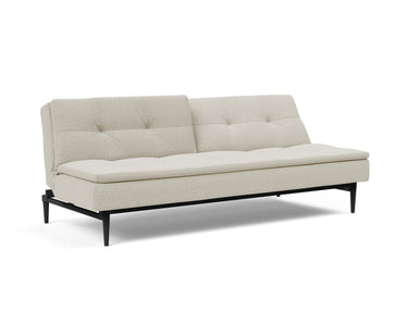 Dublexo Styletto Black Wood sovesofa i 527 Mixed Dance Natural, med den ene ryghalvdel lænet tilbage