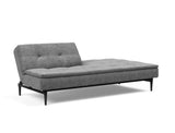Dublexo Styletto Black Wood sovesofa i 563 Twist Charcoal, med den ene ryghalvdel lagt ned