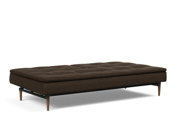 Dublexo Styletto Dark Wood sovesofa i 358 Taura Chocco, slået ud til seng